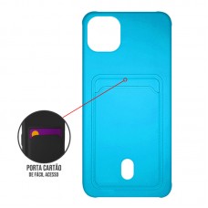 Capa para iPhone 13 Mini - Emborrachada Case Card Push Azul Água